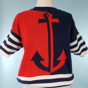 80s Vintage Seashore Navy & Red Knit Top